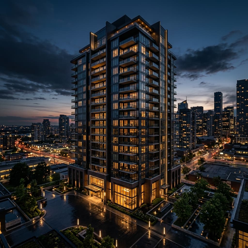Edificio moderno al atardecer